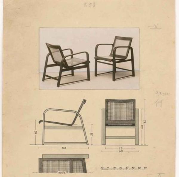 迪克曼，《用弯曲木制成的扶手椅》，设计手稿，1931