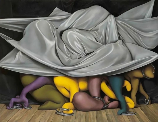 《秘密会面》，布面丙烯，144 × 190 cm，2022